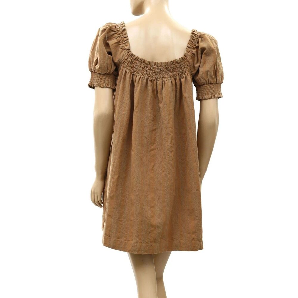 Free People Free Est Mila Mini Dress Smocked Puff Sleeves Stripe Print XS 290096 - Picture 5 of 7